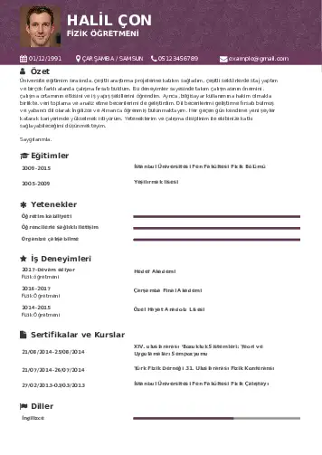 Fizik Öğretmeni CV Örnekleri cv indir